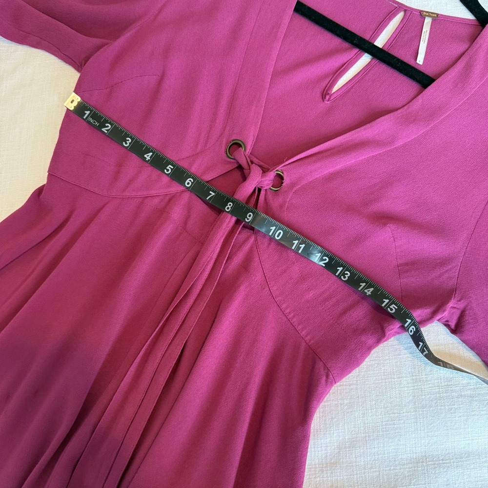 Free‎ People Mini Dress Long Sleeve Tie Front Bell Sleeve Purple Dress - Picture 8 of 10
